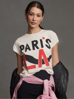 Clare V Paris LA Graphic Tee - Red & Black on Cream - size M